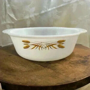 Vintage Fire  King Anchor Hocking Casserole Dish 2Q Mid-century Modern Wheat